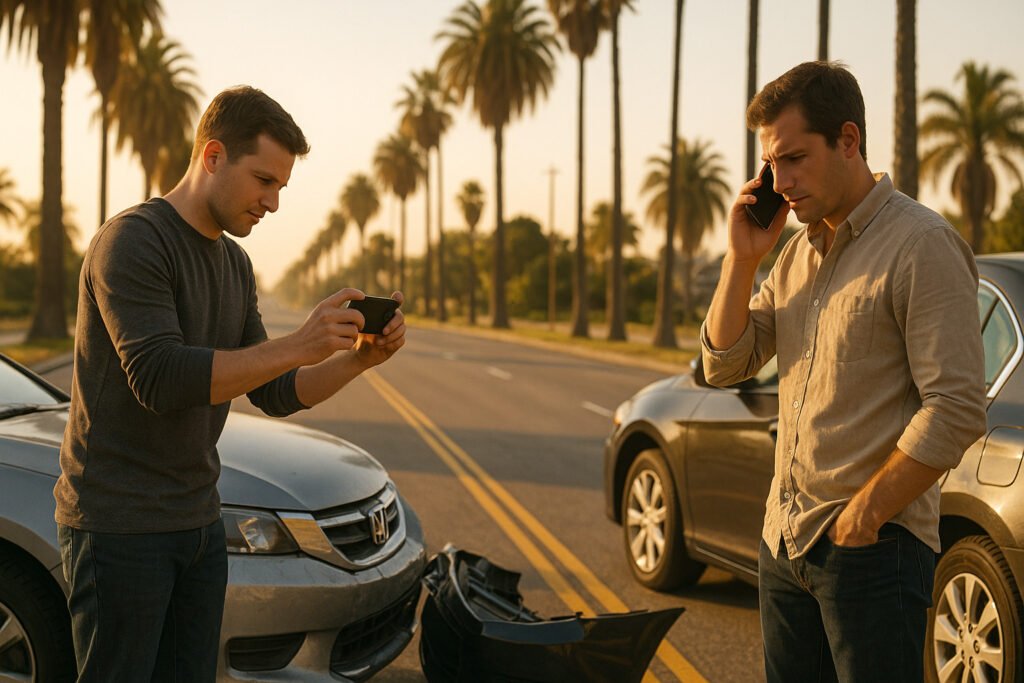 California highway accident showing what happens when car insurance follows the car or the driver.